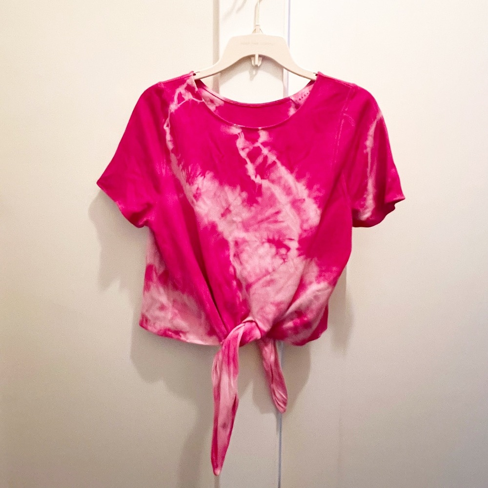 Sezane Seth Tie Front Tee Medium Cotton Pink White Tie Dye Short‎ Sleeve